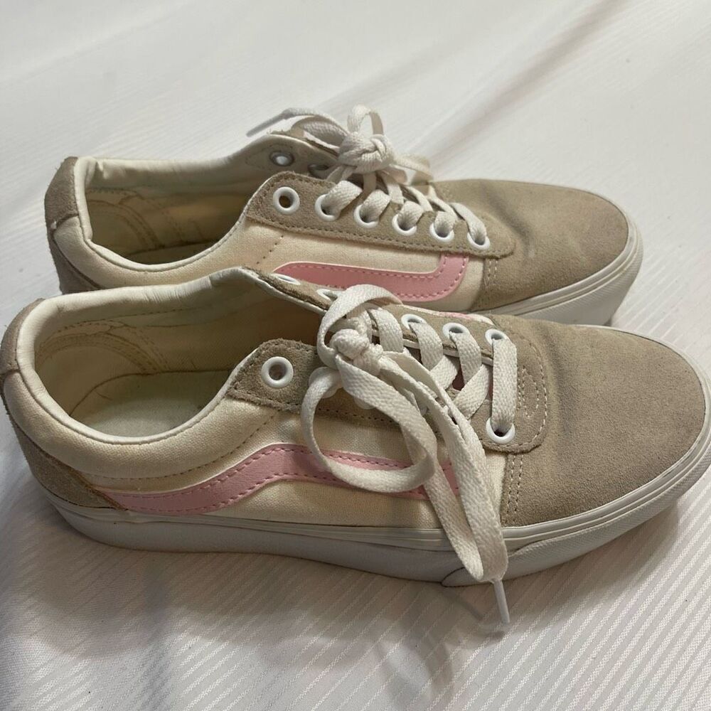 VANS Ward Platform Sneaker Lace Up Color Block Beige Pink Suede Women's Size 6